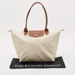 Longchamp Beige/Brown Nylon Large Le Pliage Tote