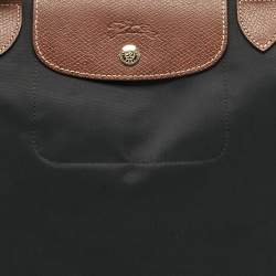 Longchamp Black/Brown Nylon Large Le Pliage Tote