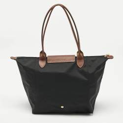 Longchamp Black/Brown Nylon Large Le Pliage Tote