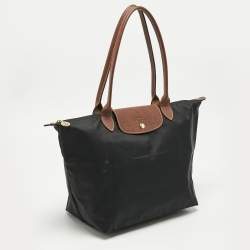Longchamp Black/Brown Nylon Large Le Pliage Tote