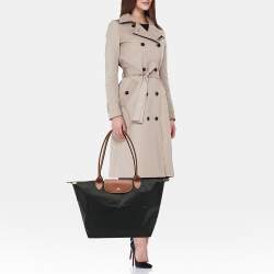 Longchamp Black/Brown Nylon Large Le Pliage Tote