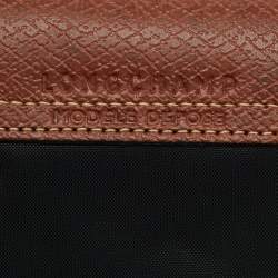Longchamp Black/Brown Leather and Nylon Le Pliage Pouch