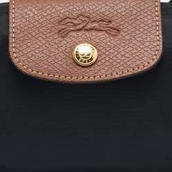 Longchamp Black/Brown Leather and Nylon Le Pliage Pouch
