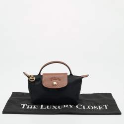 Longchamp Black/Brown Leather and Nylon Le Pliage Pouch