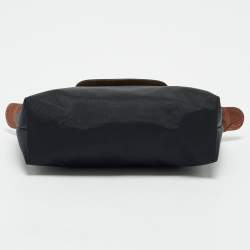Longchamp Black/Brown Leather and Nylon Le Pliage Pouch