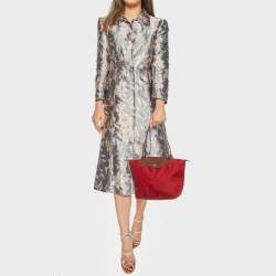 Pre Owned Longchamp Red/Brown Nylon Small Le Pliage Tote