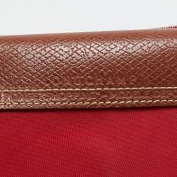 Pre Owned Longchamp Red/Brown Nylon Small Le Pliage Tote