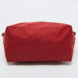 Pre Owned Longchamp Red/Brown Nylon Small Le Pliage Tote