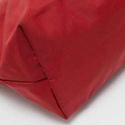 Pre Owned Longchamp Red/Brown Nylon Small Le Pliage Tote