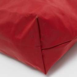 Pre Owned Longchamp Red/Brown Nylon Small Le Pliage Tote