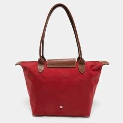 Pre Owned Longchamp Red/Brown Nylon Small Le Pliage Tote