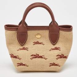 Pre Owned Longchamp Beige/Brown Raffia and Leather XS Le Panier Pliage Basket Bag