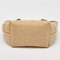 Pre Owned Longchamp Beige/Brown Raffia and Leather XS Le Panier Pliage Basket Bag