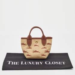 Pre Owned Longchamp Beige/Brown Raffia and Leather XS Le Panier Pliage Basket Bag