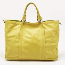 Pre Owned Longchamp Yellow Leather Large 3D Tote