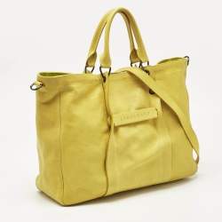Pre Owned Longchamp Yellow Leather Large 3D Tote