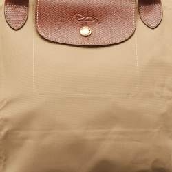 Pre Owned Longchamp Beige/Brown Nylon Le Pliage M Tote