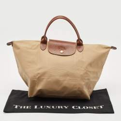 Pre Owned Longchamp Beige/Brown Nylon Le Pliage M Tote