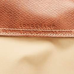 Pre Owned Longchamp Beige/Brown Nylon Le Pliage M Tote