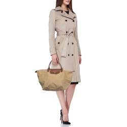 Pre Owned Longchamp Beige/Brown Nylon Le Pliage M Tote