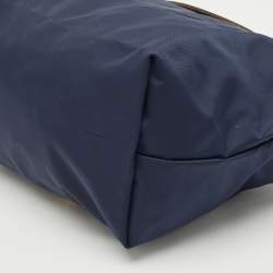 Pre Owned Longchamp Navy Blue/Brown Nylon and Leather Small Short Le Pliage Tote