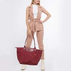 Pre Owned Longchamp Red Nylon Large Le Pliage Tote