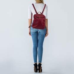 Pre Owned Longchamp Red Nylon and Leather Le Pliage Backpack