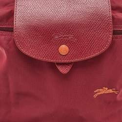 Pre Owned Longchamp Red Nylon and Leather Le Pliage Backpack