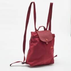 Pre Owned Longchamp Red Nylon and Leather Le Pliage Backpack