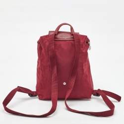 Pre Owned Longchamp Red Nylon and Leather Le Pliage Backpack