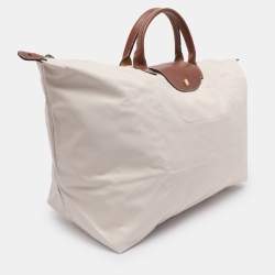 Pre Owned Longchamp Cream Nylon Large Le Pliage Tote