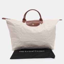 Pre Owned Longchamp Cream Nylon Large Le Pliage Tote