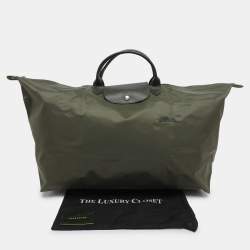 Pre Owned Longchamp Green Nylon and Leather Large Le Pliage Travel Bag