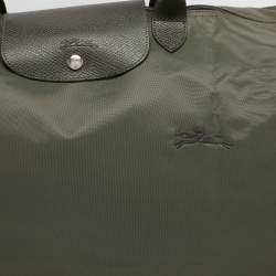 Pre Owned Longchamp Green Nylon and Leather Large Le Pliage Travel Bag