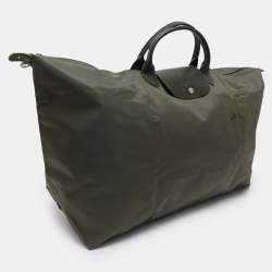 Pre Owned Longchamp Green Nylon and Leather Large Le Pliage Travel Bag