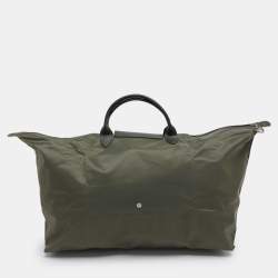 Pre Owned Longchamp Green Nylon and Leather Large Le Pliage Travel Bag