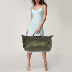 Pre Owned Longchamp Green Nylon and Leather Large Le Pliage Travel Bag
