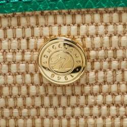 Pre Owned Longchamp Green/Natural Raffia Small Le Panier Pliage Basket Bag