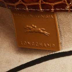 Pre Owned Longchamp Brown Croc Embossed Leather Roseau Crossbody Bag