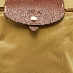 Pre Owned Longchamp Beige/Brown Nylon and Leather Le Pliage Backpack
