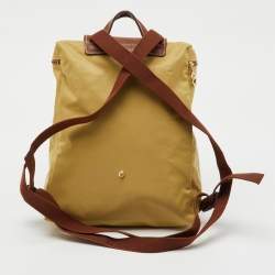 Pre Owned Longchamp Beige/Brown Nylon and Leather Le Pliage Backpack