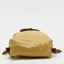 Pre Owned Longchamp Beige/Brown Nylon and Leather Le Pliage Backpack