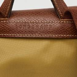 Pre Owned Longchamp Beige/Brown Nylon and Leather Le Pliage Backpack