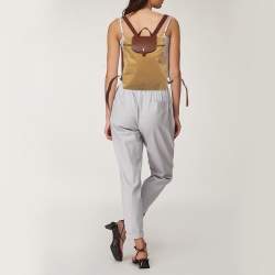 Pre Owned Longchamp Beige/Brown Nylon and Leather Le Pliage Backpack