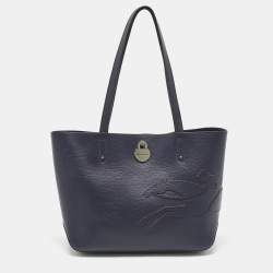 Pre Owned Longchamp Navy Blue Leather Shop it Shopper Tote