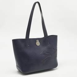 Pre Owned Longchamp Navy Blue Leather Shop it Shopper Tote