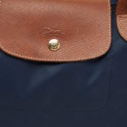 Pre Owned Longchamp Navy Blue/Brown Nylon Large Le Pliage Tote