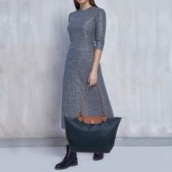 Pre Owned Longchamp Navy Blue/Brown Nylon Large Le Pliage Tote