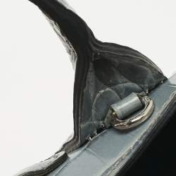 Pre Owned Longchamp Blue Croc Embossed Leather Roseau Crossbody Bag