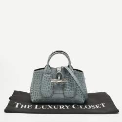 Pre Owned Longchamp Blue Croc Embossed Leather Roseau Crossbody Bag